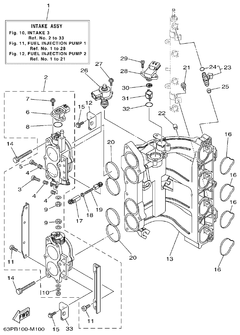 Yamaha F150BET, FL150BET INTAKE 3 parts diagram
